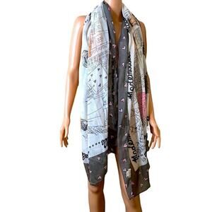 mademoiselle Pink & gray long scarf lightweight Paris New York style 38”